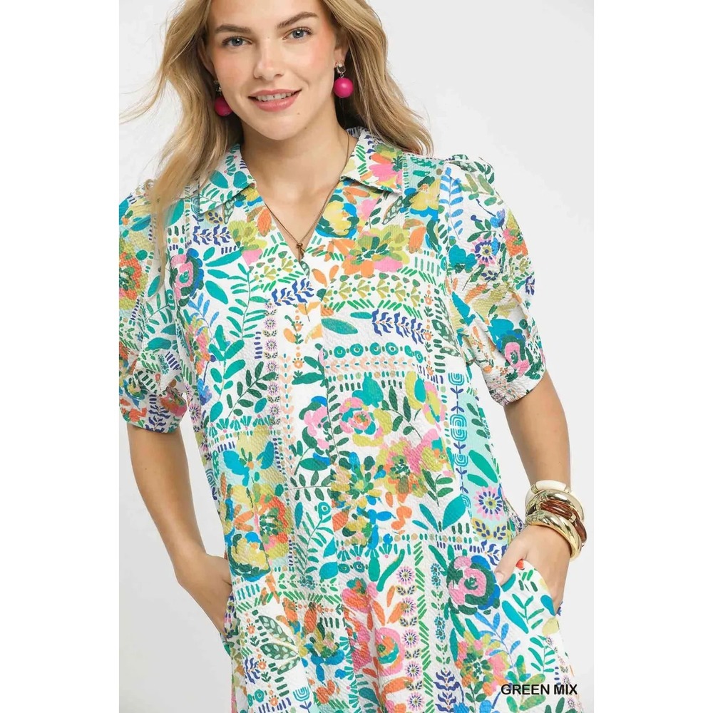 Umgee Folk Print Midi Dress with Side Pockets - Large - Picture 4 of 6